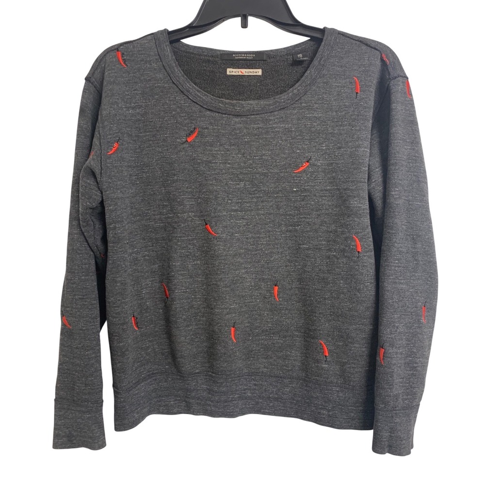 Scotch & Soda Spicy Sunday Chili Pepper Embroidered Sweatshirt Grey XS